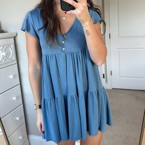 See You Monday Blue Buttoned Mini Dress